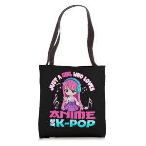 just a girl who loves anime and k-pop anime girl kawaii tote bag