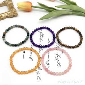 JEWPARK 12Pcs 6mm Gemstone Beaded Bracelets for Women Tiny Crushed Stone Crystal Couples Unisex Stretch Bracelets Jewelry