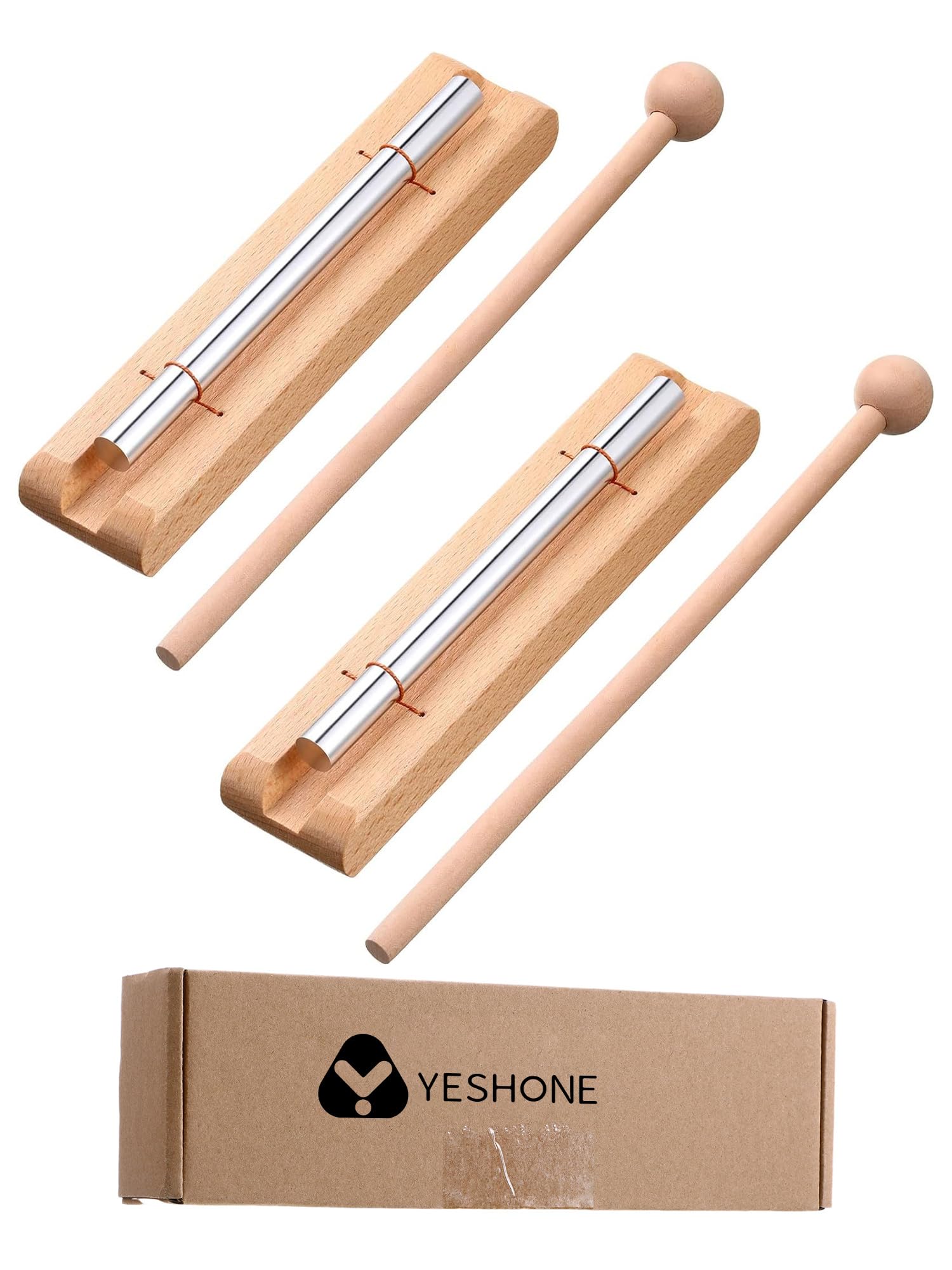 Yeshone 2 Set Hand Chimes for Classroom Meditation Chimes Bells Classroom Management Tools Chimes Instrument with Mallet for Meditation Yoga Prayer Teacher School(Wood Color, Single Tone)