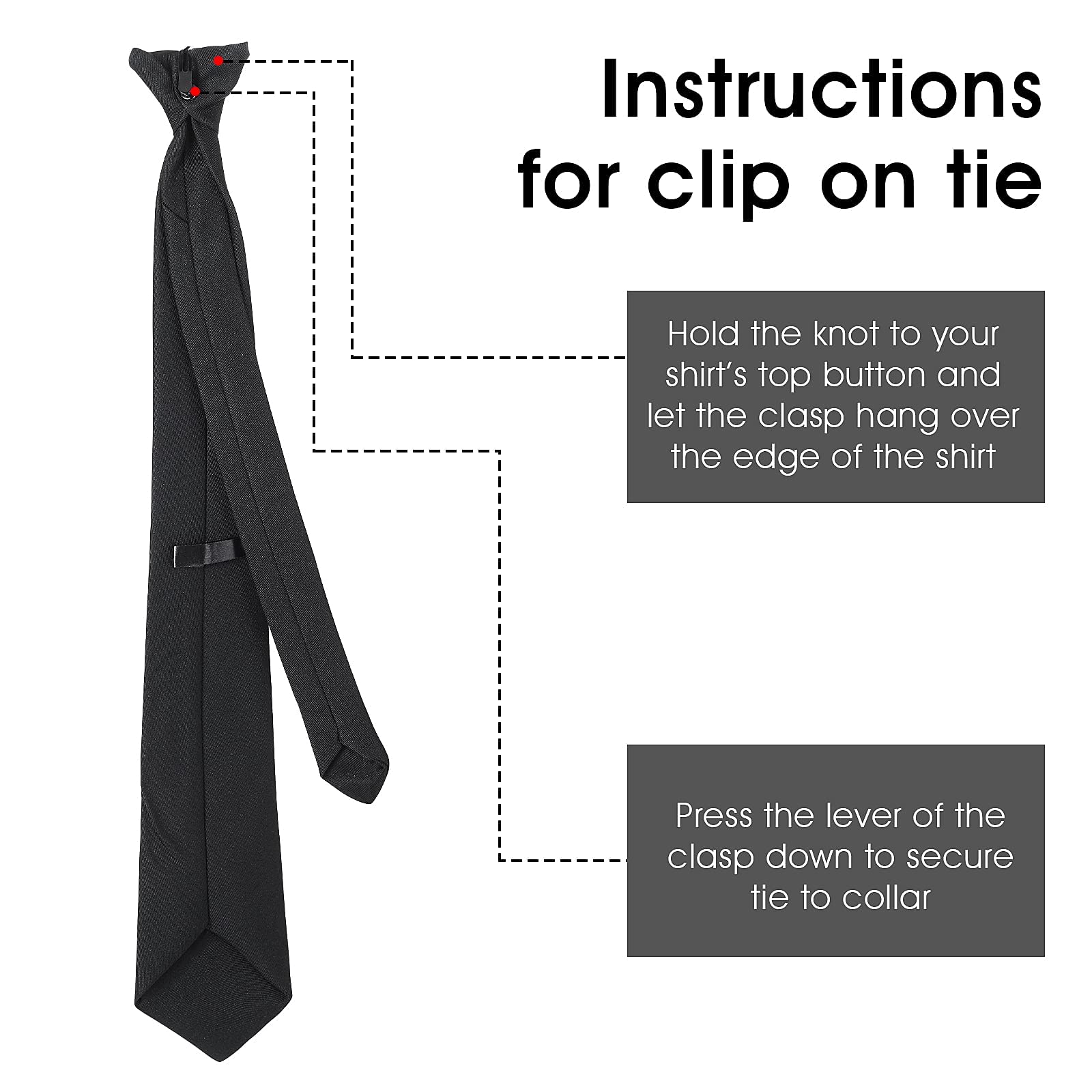 Aster Men's Clip on Ties Pre Tied Neckties Black Clip-on Tie Skinny Neck Tie for Wedding Office Graduation School Uniforms