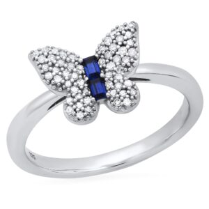 dazzlingrock collection emerald lab created blue sapphire & round natural white diamond clustered charming butterfly ring for her | 925 sterling silver, size 8.5