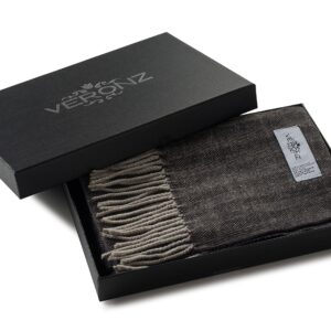 VERONZ Super Soft Luxurious Classic Cashmere Feel Winter Scarf With Gift Box (Black Gray Herringbone Gift 1)