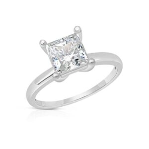 max + stone 2 carat princess cut cubic zirconia solitaire engagement ring for women | 14k gold engagement ring | simulated diamond ring | white gold cz engagement ring size 6