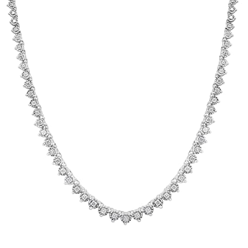 Beyond Brilliance 1.00 Carat Illusion Set Natural Diamond Tennis Necklace (I-J, I3) in Sterling Silver | Miracle Plated Round Cut | Diamond Jewelry for Women | Gift for Her | Gift Box Included