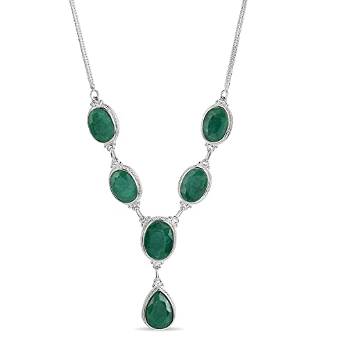 Stauer - Women's Carnaval Faceted Emerald Necklace, 50 Carats Total Weight Emerald Necklace, 18" Chain with Shepherd's Hook Clasp