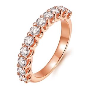 hafeez center 3mm rose gold plated silver moissanite half eternity wedding band wedding rings for women (5.5)