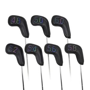 Scott Edward Prof 7Pcs Leather Wedge Golf Iron Head Covers Protective Club Waterproof & Scratch Resistant 48 50 52 54 56 58 60 Degree (Black Gradient Number)