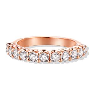 HAFEEZ CENTER 3mm Rose Gold Plated Silver Moissanite Half Eternity Wedding Band Wedding Rings for Women (5.5)