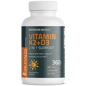 Bronson Basics Vitamin K2 D3 (MK7) Supplement Non-GMO Formula 5000IU (125 mcg) Vitamin D3 & 90 mcg Vitamin K2 MK-7 Easy to Swallow Vitamin D & K Complex, 360 Tablets