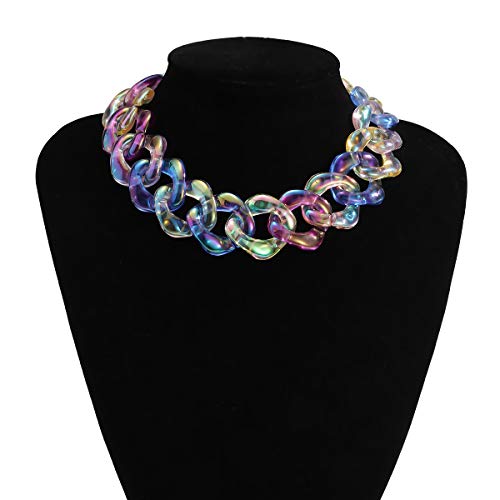 Kercisbeauty Pink Acrylic Miami Cuban Link Chain Choker for Women Rainbow Punk Chunky Resin Link Necklace for Party (Rainbow-2)