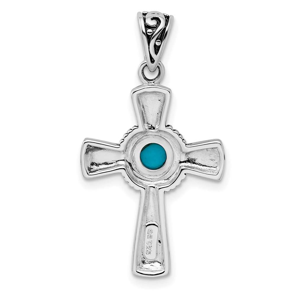 Sterling Silver Antiqued Recon Turquoise Cross Pendant style QP4111