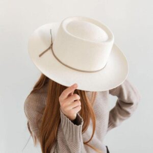 Gigi Pip Women's Upturned Brim Hat Tall Australian Wool Felt TY, Off White,S/M