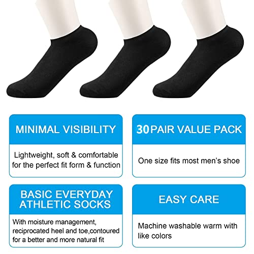 Welldaye 30 Pairs Men Ankle, Low Breathable Casual, Sports, Thin Athletic Short Sock Bulk (black), 18 (b00012)