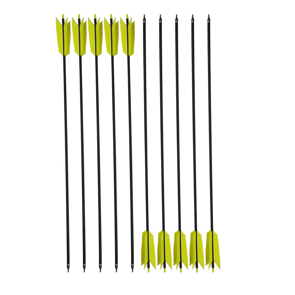 6/12 Pcs 30 Inch Archery Carbon Arrows Target Practice Spine 500 Flu Flu Arrows Small Game Arrows 4 Feathers Fletching with 100 Grain Judo Arrowheads for Practice Targeting (Yellow set, 12 pcs)