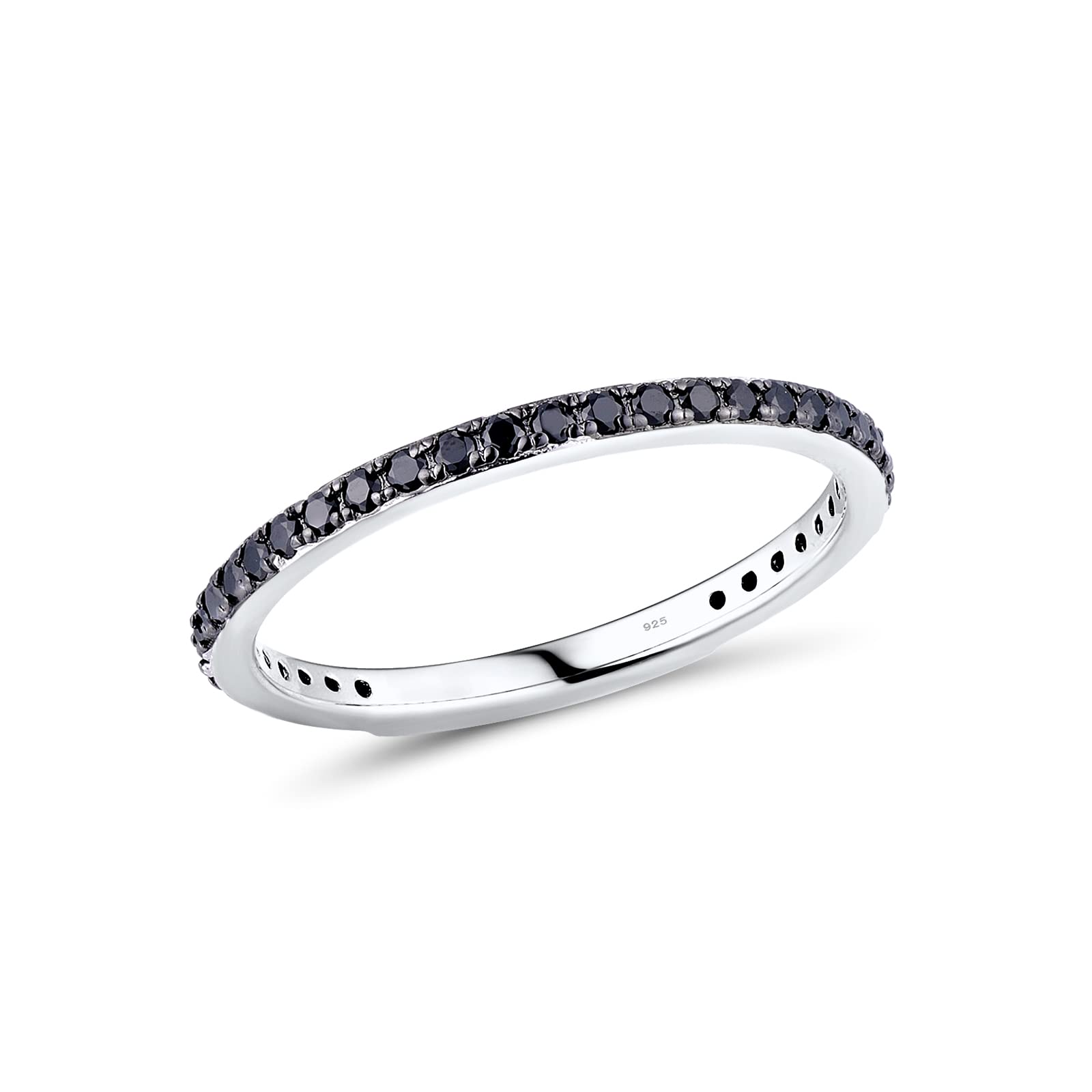 Santuzza 925 Sterling Silver Stackable Ring Black Spinel Engagement Wedding Band Stacking Ring for Women (8)