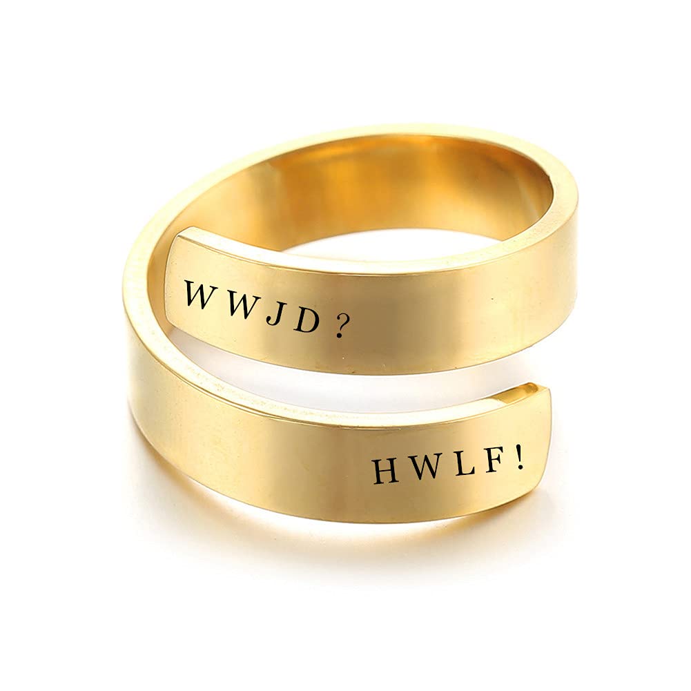 ForeverWill Stainless Steel 18K Gold Plated WWJD Ring for Women Men Adjustable What Would Jesus Do He Would Love Frist HWLF Christ Faith Reminder Wrap Cuff Ring Christian Anniversary Jewelry Gifts