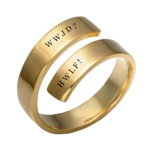 ForeverWill Stainless Steel 18K Gold Plated WWJD Ring for Women Men Adjustable What Would Jesus Do He Would Love Frist HWLF Christ Faith Reminder Wrap Cuff Ring Christian Anniversary Jewelry Gifts