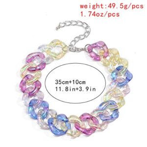 Kercisbeauty Pink Acrylic Miami Cuban Link Chain Choker for Women Rainbow Punk Chunky Resin Link Necklace for Party (Rainbow-2)