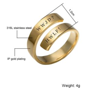 ForeverWill Stainless Steel 18K Gold Plated WWJD Ring for Women Men Adjustable What Would Jesus Do He Would Love Frist HWLF Christ Faith Reminder Wrap Cuff Ring Christian Anniversary Jewelry Gifts