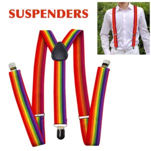 Denpetec Suspenders, Rainbow Y Back Style for Men and Women with Strong Metal Clips, Adjustable Elastic Suspenders for Adults, Unisex