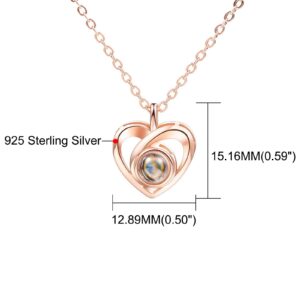 INBLUE Personalized Projection Picture Pendant 925 Sterling Silver Necklace Heart-Shaped Pendant Birthday Anniversary Jewelry Gifts for Her/Women/Mom/Girlfriend (Colored Picture)