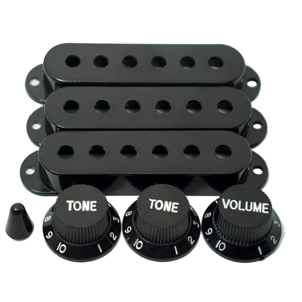 ShareGoo Guitar 3 Single Coil Pickup Cover 2 Tone Knobs 1 Volume Knobs Switch tip,Black