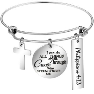 haoze christian gifts for women, religious cross charm bracelet engraved inspirational bible verse jewelry christian confirmation bracelet(i can do all things through christ who strengthens me)