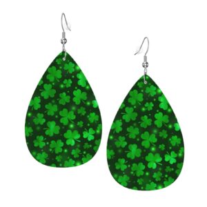 Green St. Patrick's Day Leaf Earrings Leather Earrings Teardrop Dangle Earrings Lightweight Leaf Earrings For Women