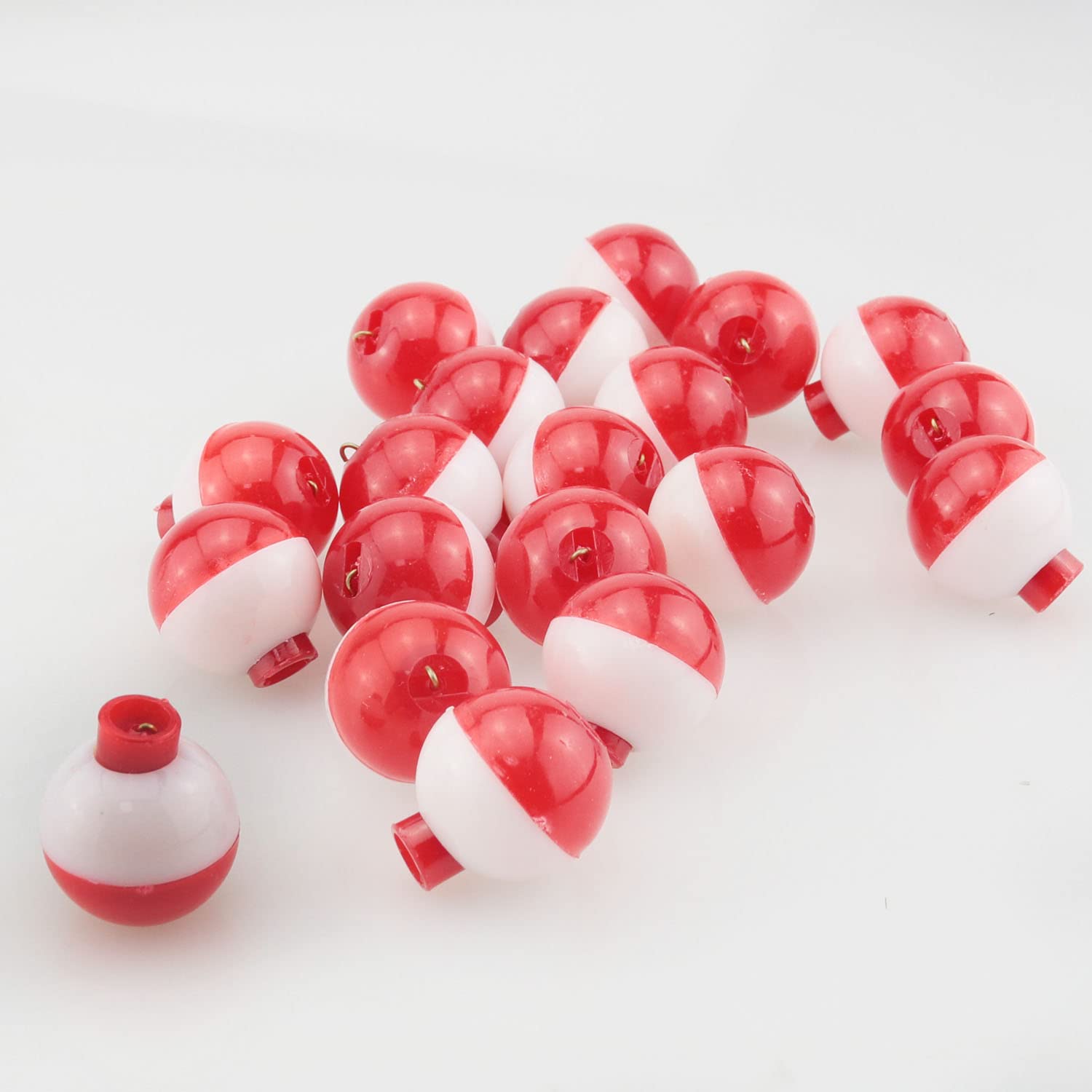 ZZHXSM Fishing Bobber 20PCS Red and White ABS Plastic Snap-on Fishing Floats Bobber Round Buoy Fishing Tackle Accessories 25mm/1inch