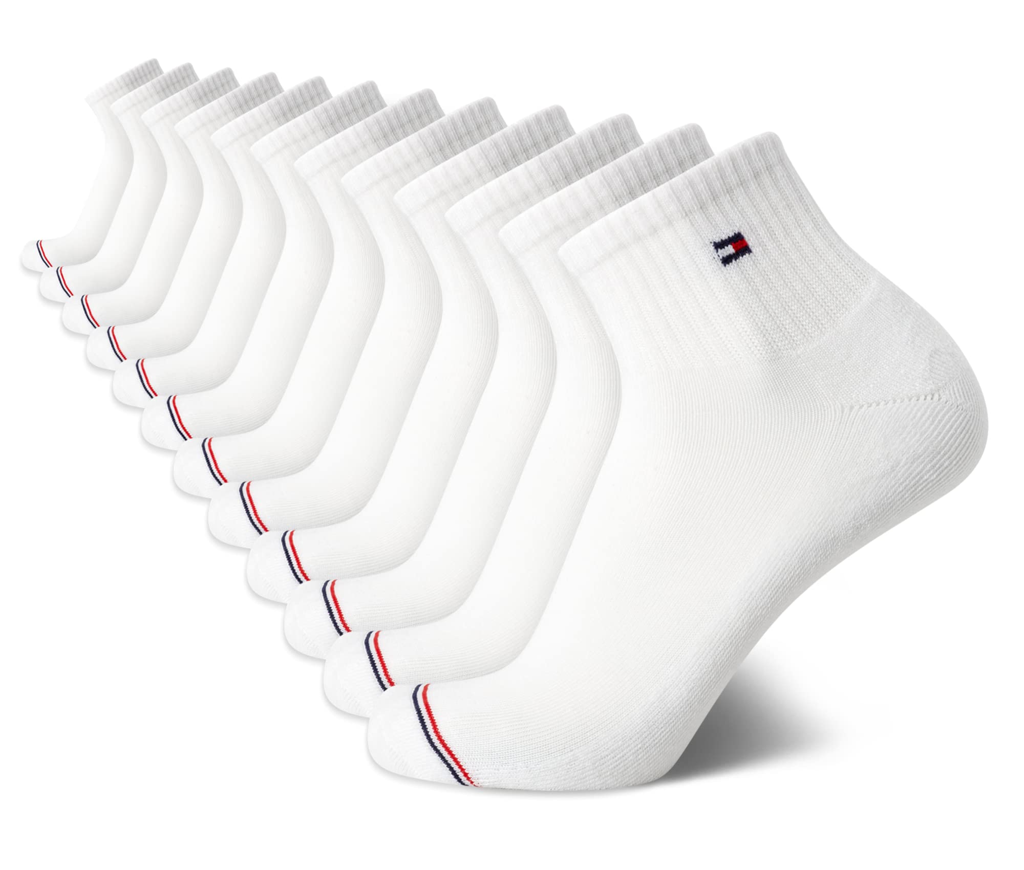 Tommy Hilfiger Men's Quarter Socks - 12 Pack Soft Cushion Athletic Ankle Socks for Men - Breathable Men's Sports Socks, Size 7-12, Solid White