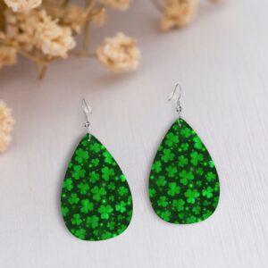 Green St. Patrick's Day Leaf Earrings Leather Earrings Teardrop Dangle Earrings Lightweight Leaf Earrings For Women