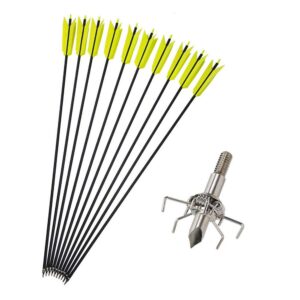 6/12 pcs 30 inch archery carbon arrows target practice spine 500 flu flu arrows small game arrows 4 feathers fletching with 100 grain judo arrowheads for practice targeting (yellow set, 12 pcs)