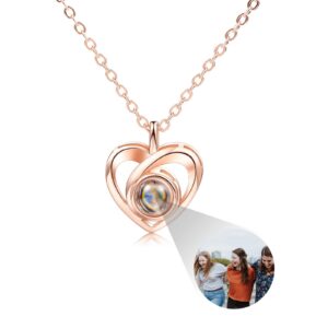 inblue personalized projection picture pendant 925 sterling silver necklace heart-shaped pendant birthday anniversary jewelry gifts for her/women/mom/girlfriend (colored picture)