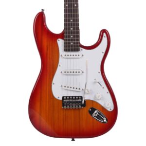 38 Inch Electric Guitar, Rosewood Fingerboard Electric Guitar, w/Picks, Strap, Cord, Bag, Tremolo Arm, for Beginner and Intermediate Performer (Sunset Red)