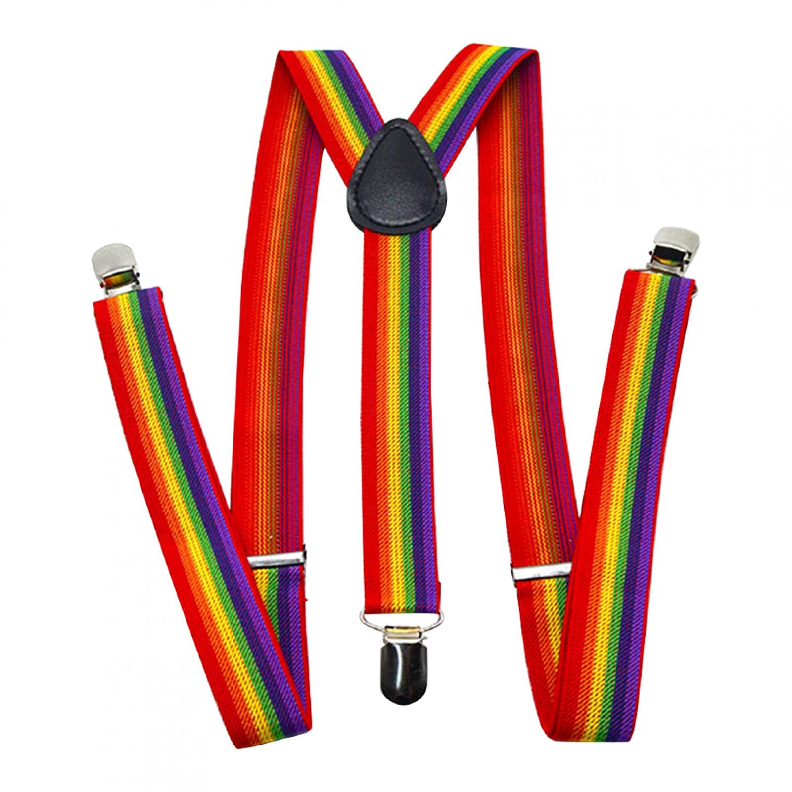 Denpetec Suspenders, Rainbow Y Back Style for Men and Women with Strong Metal Clips, Adjustable Elastic Suspenders for Adults, Unisex