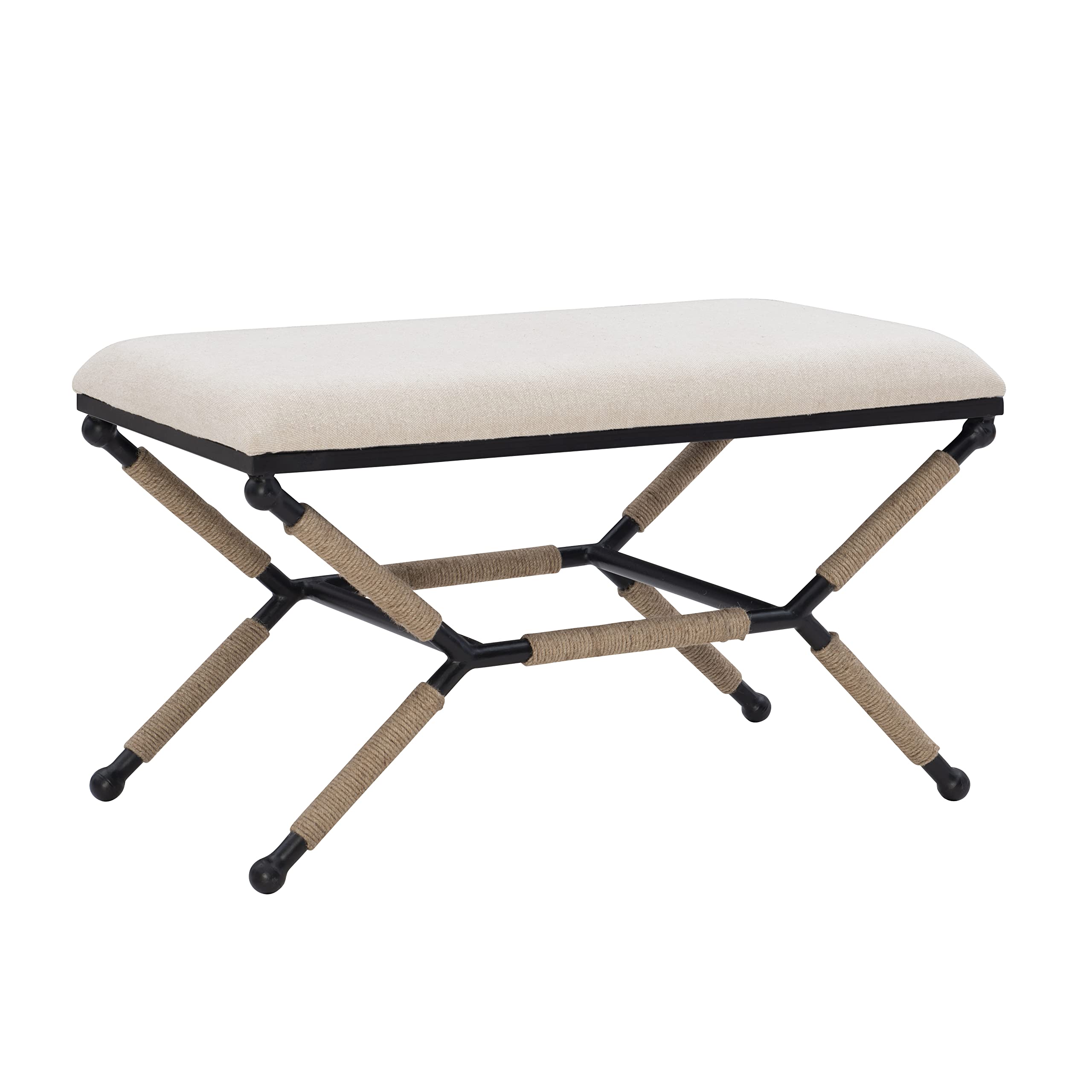 Linon Farrow Linen Upholstered Metal Campaign Stool, Black/Natural