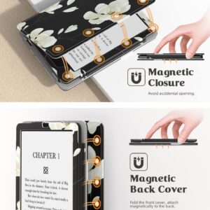 MoKo Case for 6.8" Kindle Paperwhite (11th Gen 2021) and Kindle Paperwhite Signature Edition, Slim PU Shell Cover Case with Auto-Wake/Sleep for Kindle Paperwhite 2021 E-Reader, Black & White Magnolia