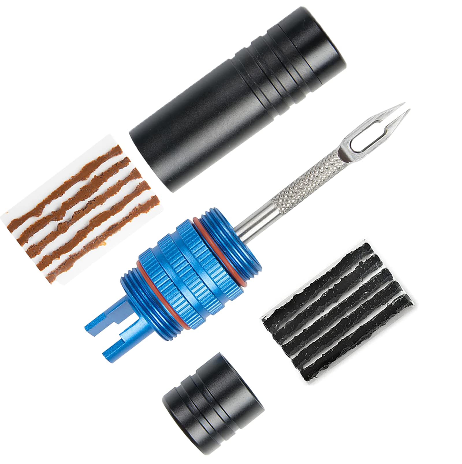 RRK Tubeless Bike Tire Repair Kit, Quick and Easy to Fix a Puncture, Patch Tool for Mountain Road Bicycle with 5 Bacon and 5 Black Strips