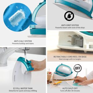 Panasonic Cordless Iron, Portable 360-Degree Freestyle Dry/Steam Iron with Precision Tips and Stainless Steel Soleplate, Anti-Calc and Anti-Drip, Power Base and Carrying/Storage - NI-QL1000G (Teal)