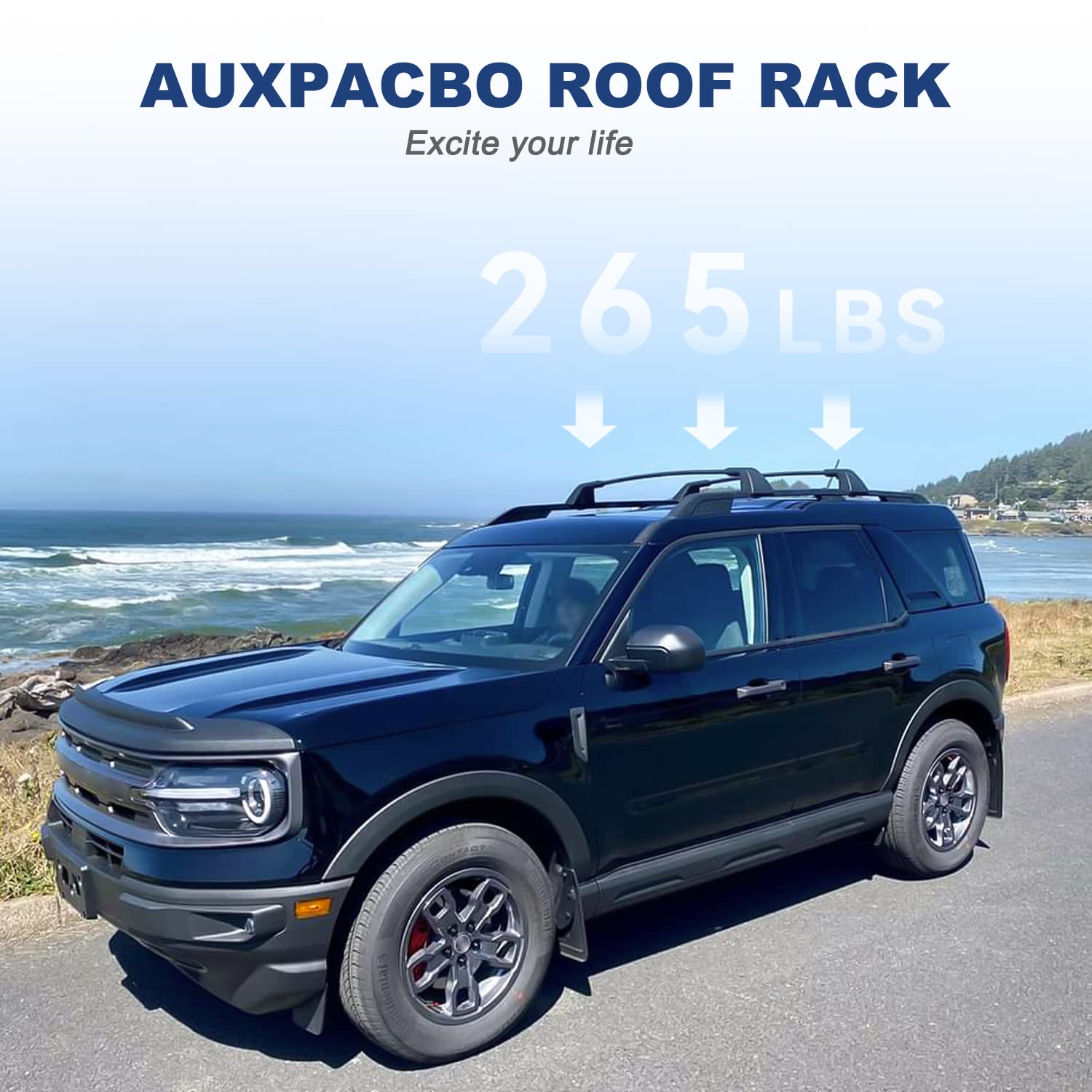 AUXPACBO Cross Bars Fits for Ford Bronco Sport Base & Bigbend 2021 2022 2023 2024 & Outer-Banks 2021 On-Road Adjustable Roof Rack Crossbar Luggage Rack Cargo Carrier (2Pcs)