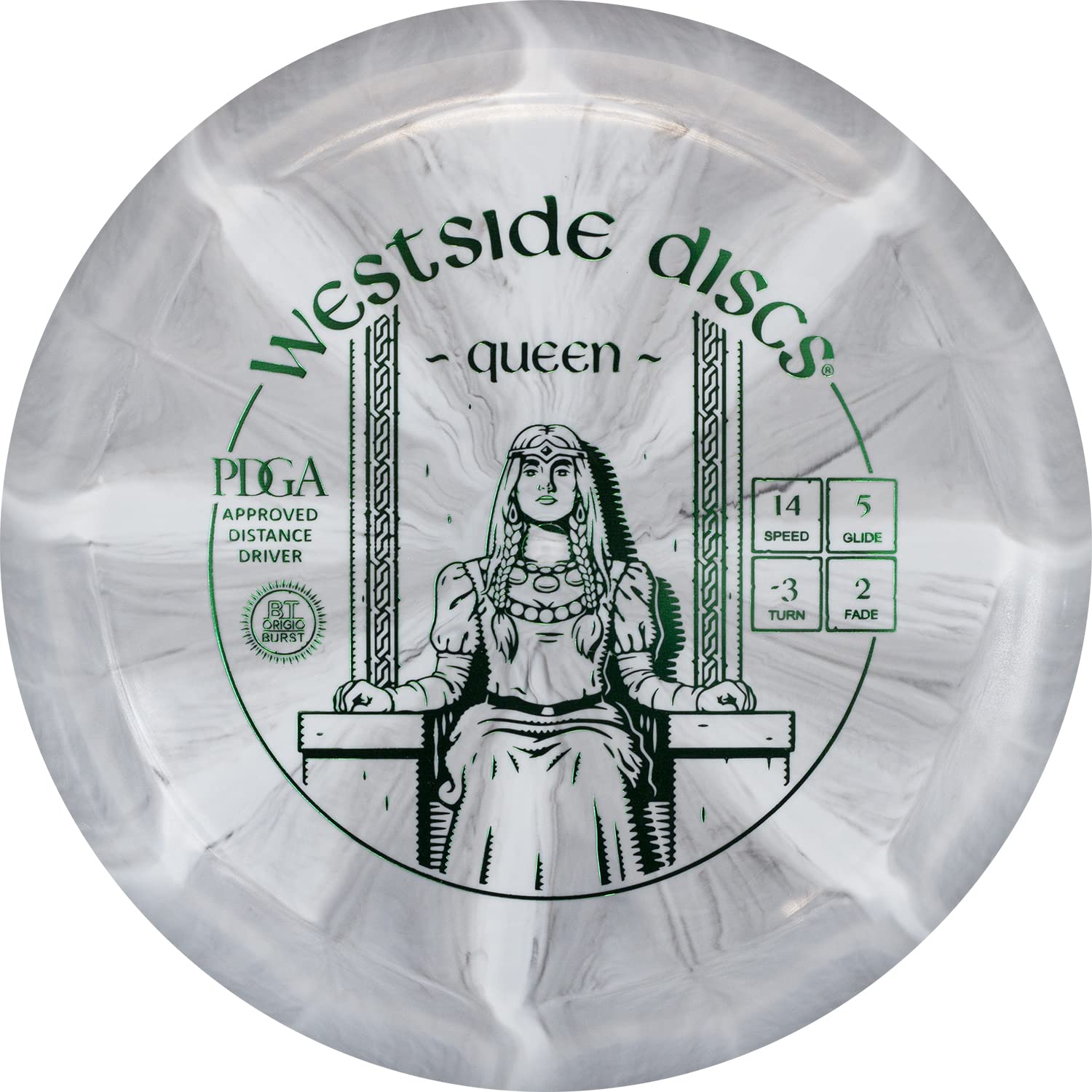 Westside Discs Origio Burst Queen Disc Golf Driver, Men and Women, Maximum Distance Frisbee Golf Disc, Great for Beginners and Easy to Throw, 176g, Stamp Color and Burst Pattern Will Vary, Gray