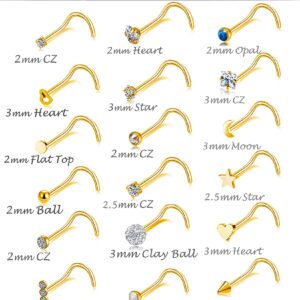 Tornito 20G 38Pcs Stainless Steel L Bone Screw Shaped Nose Studs Nose Rings CZ Hoop Tragus Cartilage Nose Ring Labret Nose Piercing Jewelry for Men Women Rose Gold Tone (G:38Pcs, Gold&Screw)