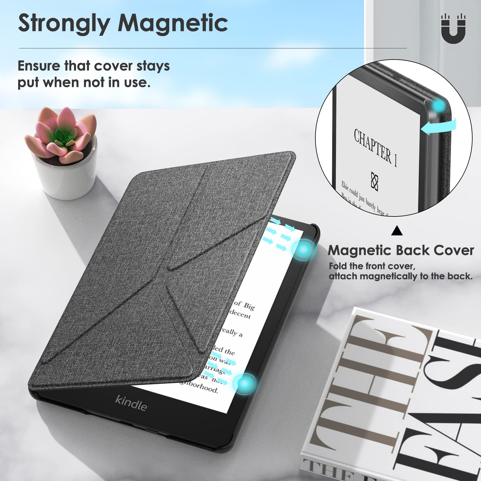 Moko Case for 6.8" Kindle Paperwhite (11th Generation-2021) and Kindle Paperwhite Signature Edition, Origami Standing Shell Cover with Magnetic PC Back Cover for Kindle Paperwhite 2021, Denim Gray