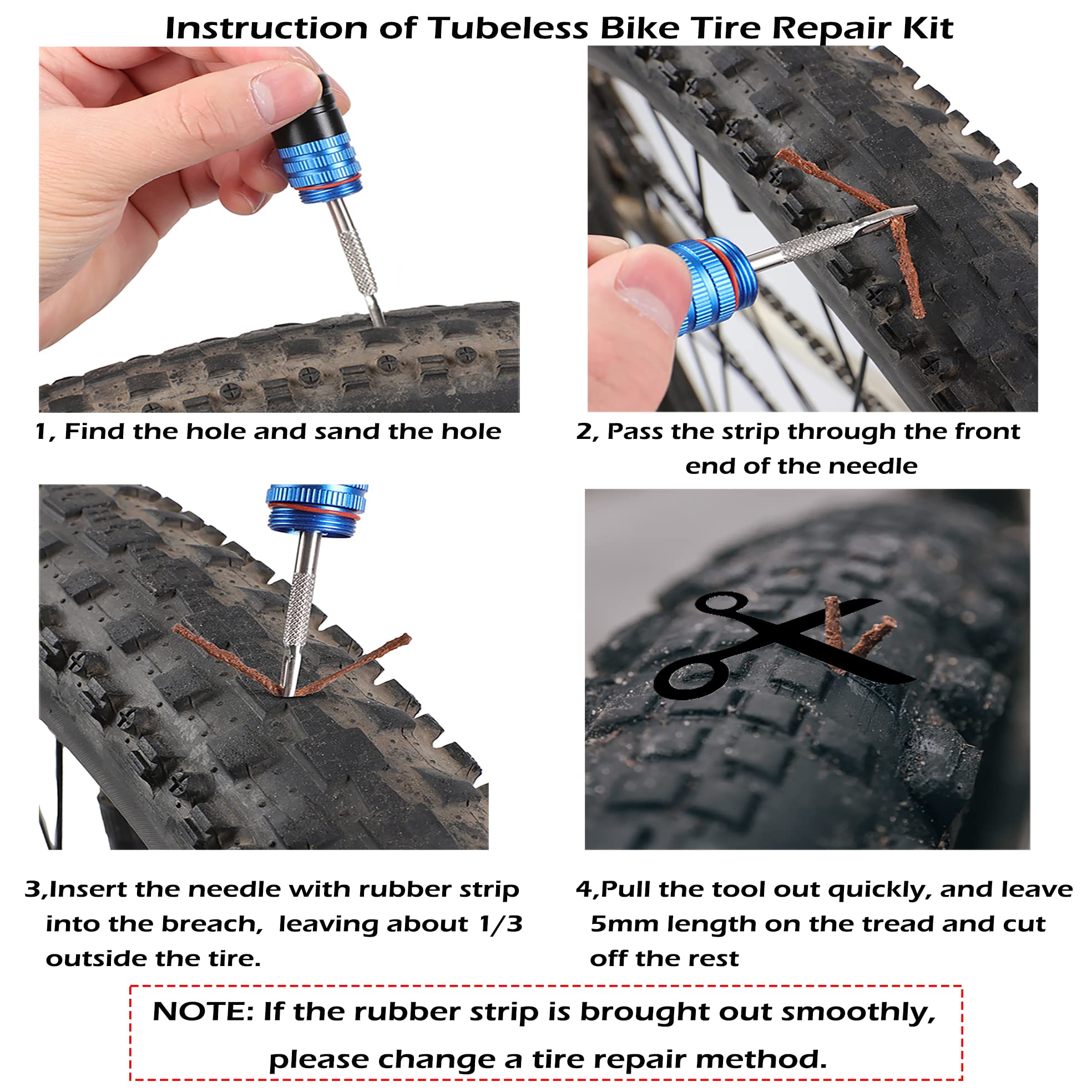 RRK Tubeless Bike Tire Repair Kit, Quick and Easy to Fix a Puncture, Patch Tool for Mountain Road Bicycle with 5 Bacon and 5 Black Strips