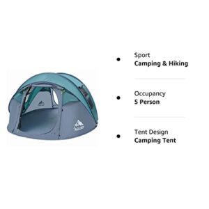 4-5Person Easy Pop Up Tent,9.5’X6.8’X49'',Automatic Setup,Waterproof, 2 Doors-Instant Family Tents for Camping, Hiking & Traveling (Green)