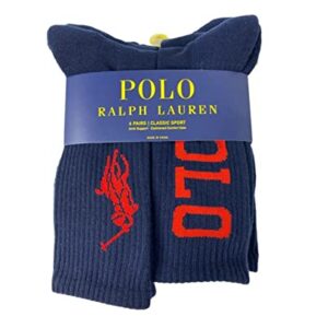 POLO RALPH LAUREN 6pk Mixed Crew Athletic Socks 6-12.5