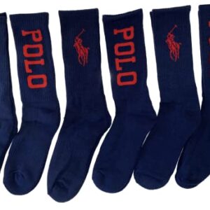 POLO RALPH LAUREN 6pk Mixed Crew Athletic Socks 6-12.5