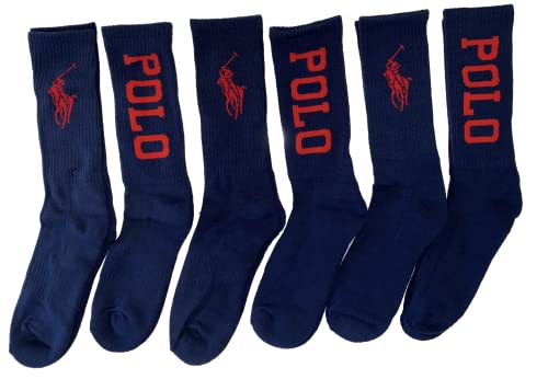 POLO RALPH LAUREN 6pk Mixed Crew Athletic Socks 6-12.5