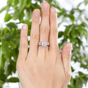 Engagement Ring for Women Princess Cut Halo Bridal Sets Moissanite Engagement Ring 18K White Gold Wedding Ring Set Free Engraving