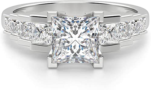 VINSON Cinderella Staircase Princess Cut 3 Ct VVS1 Clarity Colorless Moissanite Diamond 925 Sterling Silver Promise Engagement Wedding Ring for Women (6)